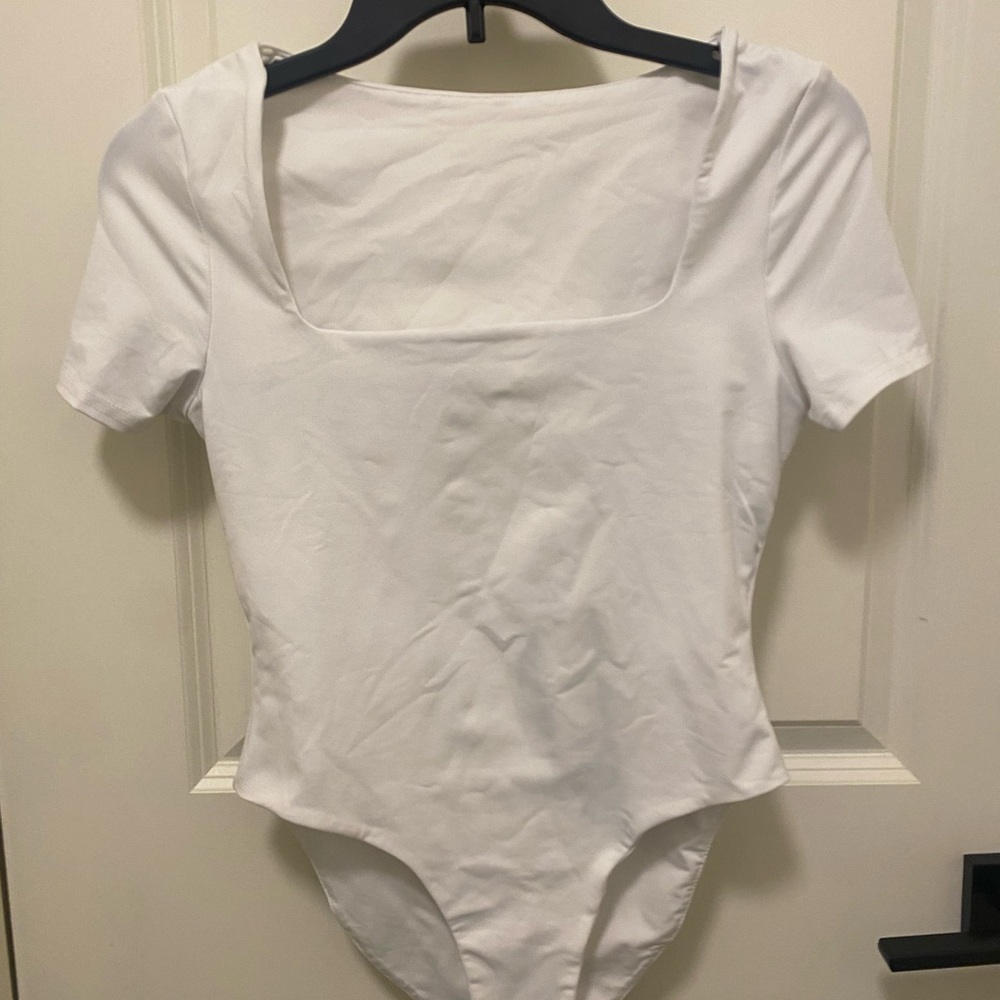 White Square Neck Bodysuit